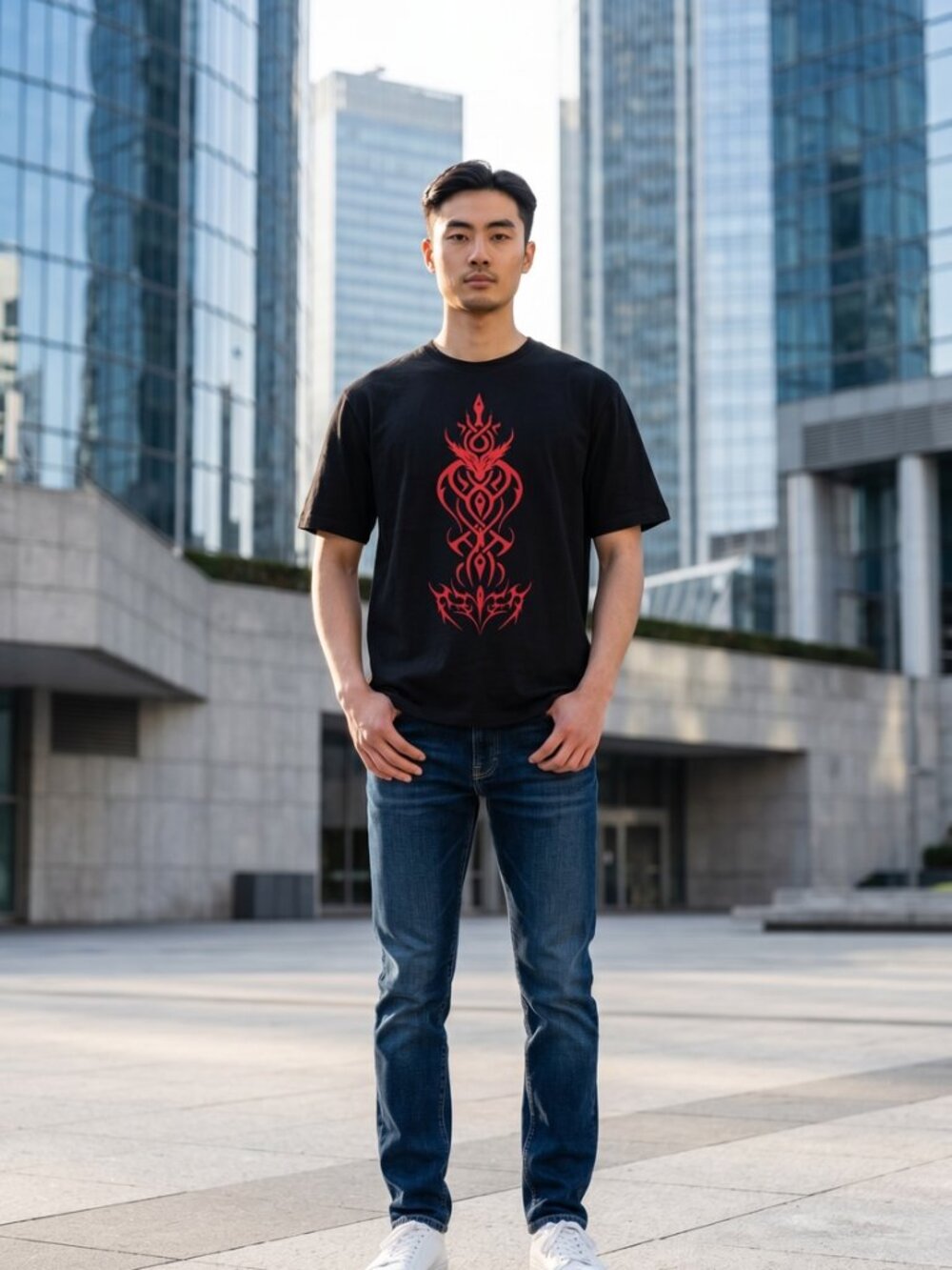 Cybersigilism Tribal Graphic Black T-Shirt SIZE S